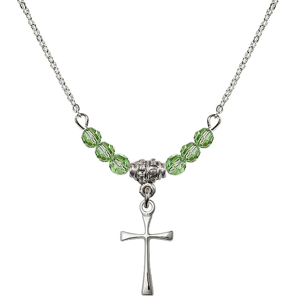 Sterling Silver Maltese Cross Birthstone Necklace with Peridot Beads - 1872