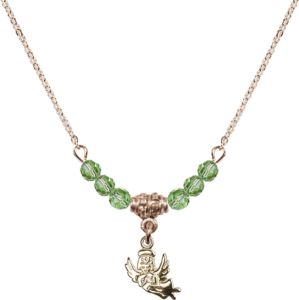 14kt Gold Filled Guardian Angel Birthstone Necklace with Peridot Beads - 2128