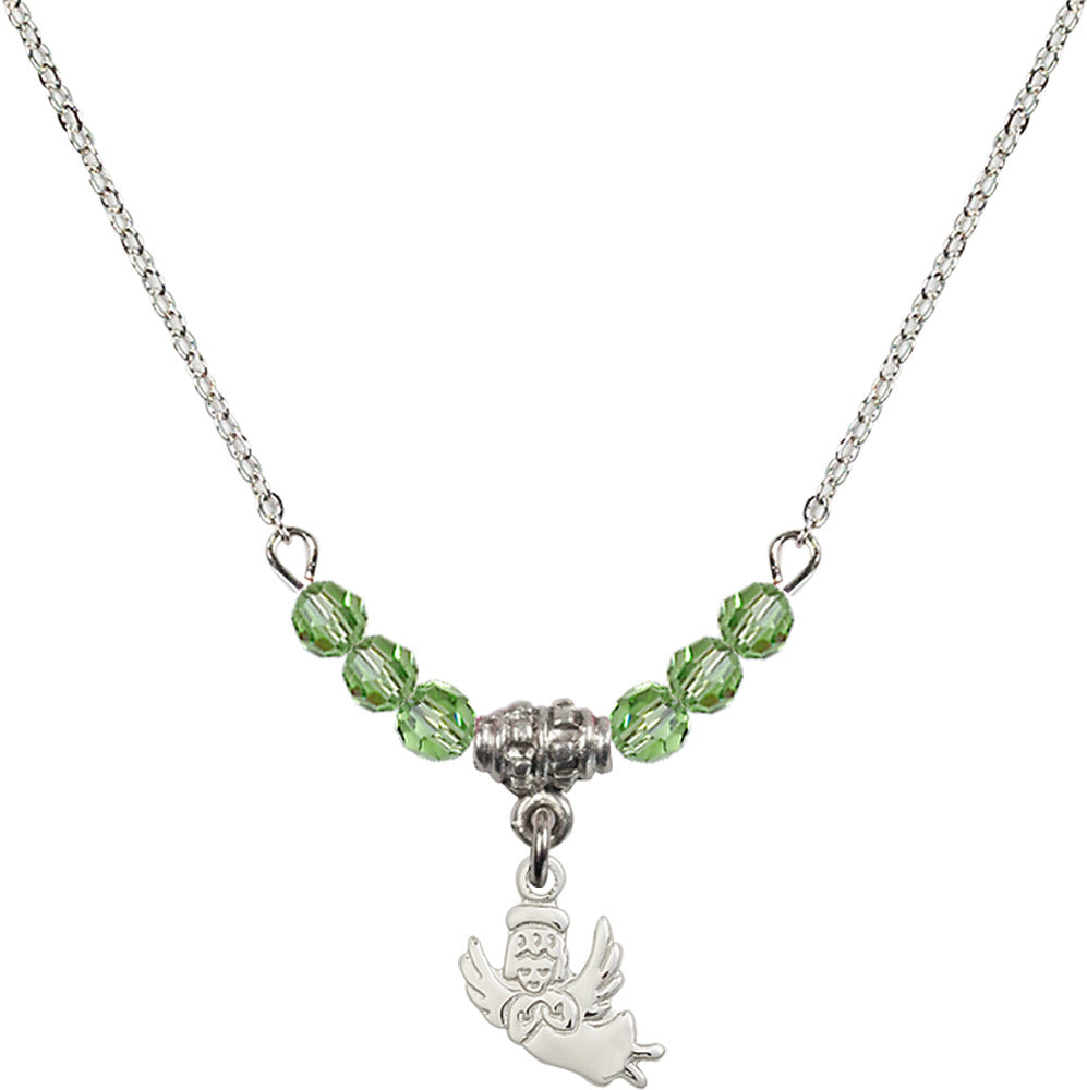 Sterling Silver Guardian Angel Birthstone Necklace with Peridot Beads - 2128