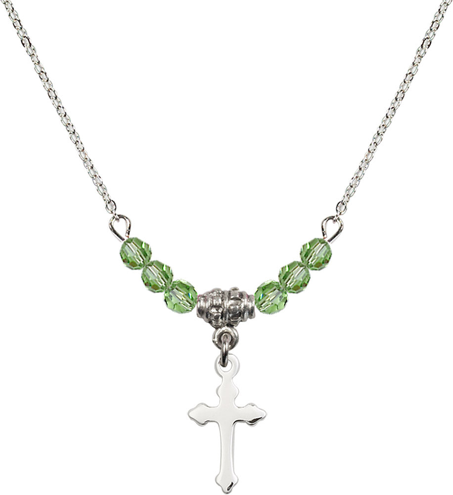 Sterling Silver Cross Birthstone Necklace with Peridot Beads - 2528
