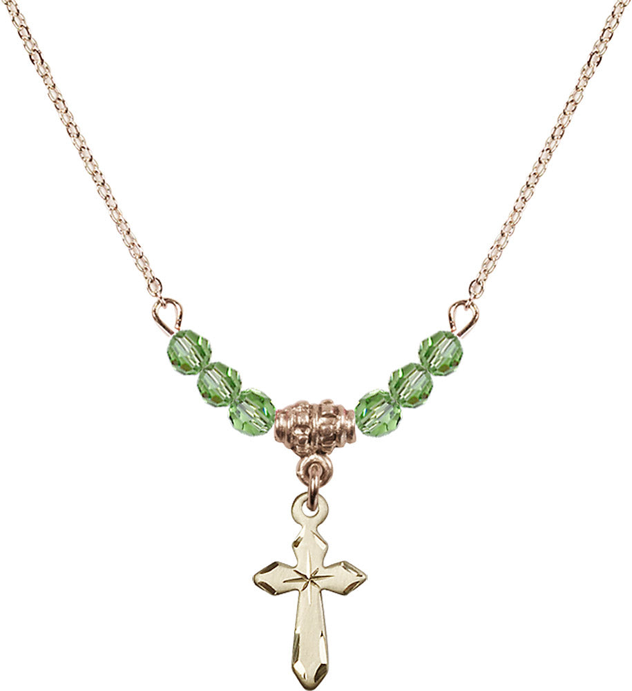 14kt Gold Filled Cross Birthstone Necklace with Peridot Beads - 2529