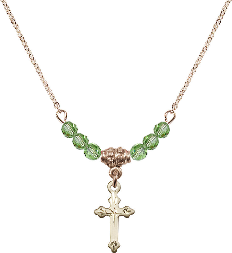 14kt Gold Filled Cross Birthstone Necklace with Peridot Beads - 2531