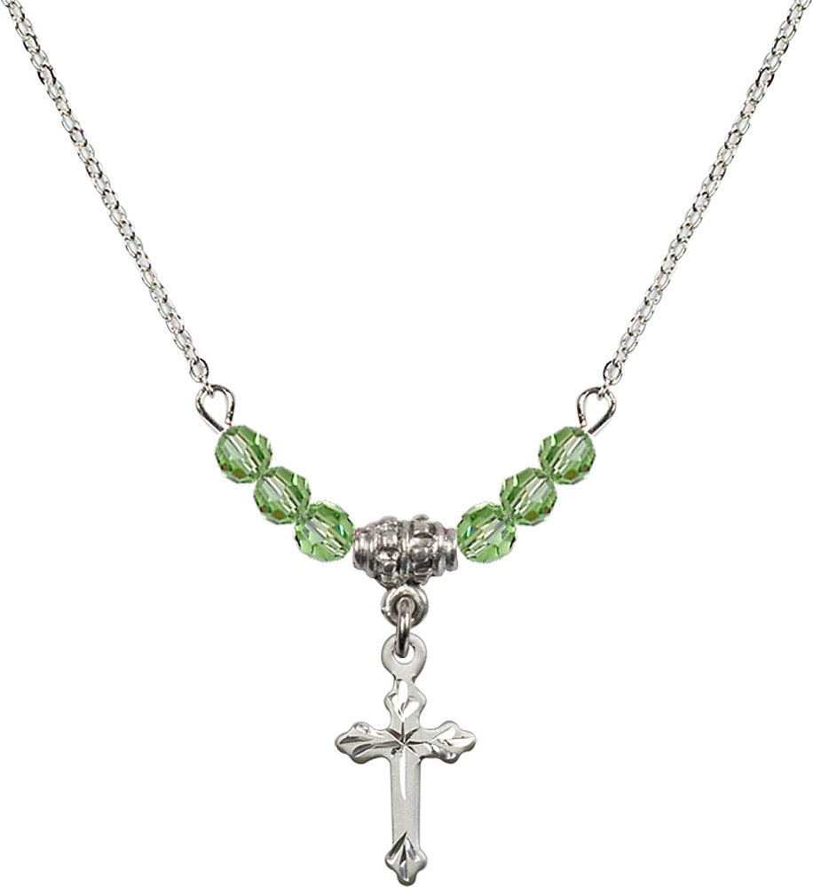 Sterling Silver Cross Birthstone Necklace with Peridot Beads - 2531