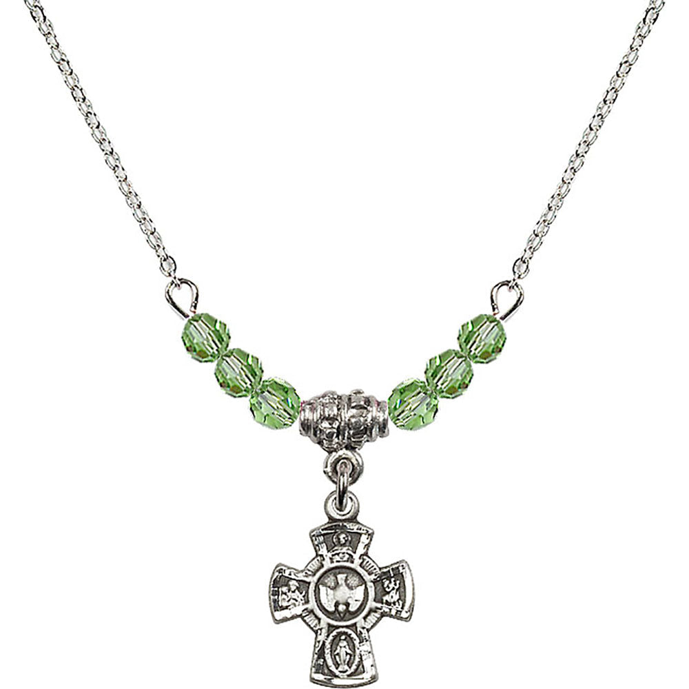 Sterling Silver 5-Way Birthstone Necklace with Peridot Beads - 3145