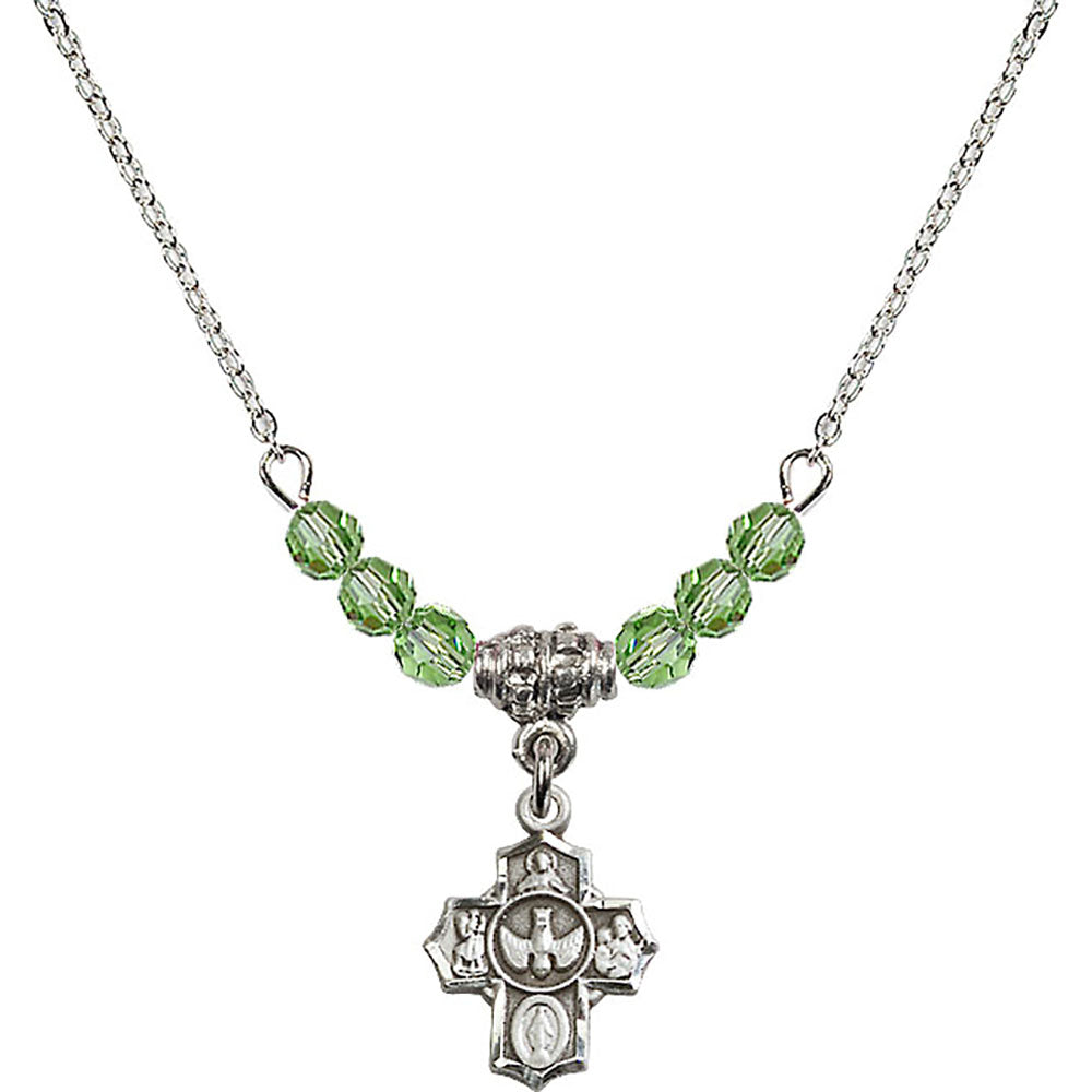 Sterling Silver 5-Way Birthstone Necklace with Peridot Beads - 3190