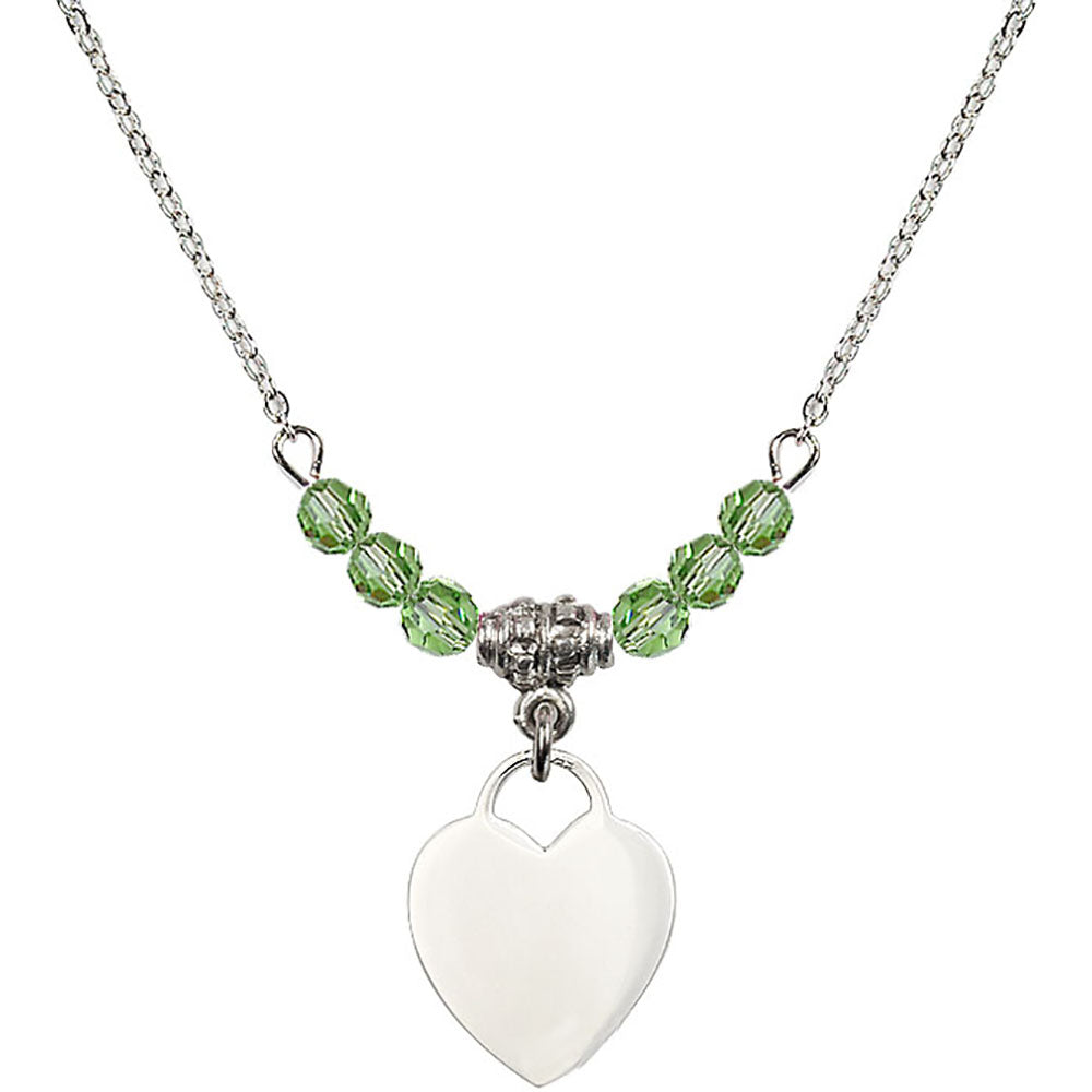 Sterling Silver Heart Birthstone Necklace with Peridot Beads - 3400