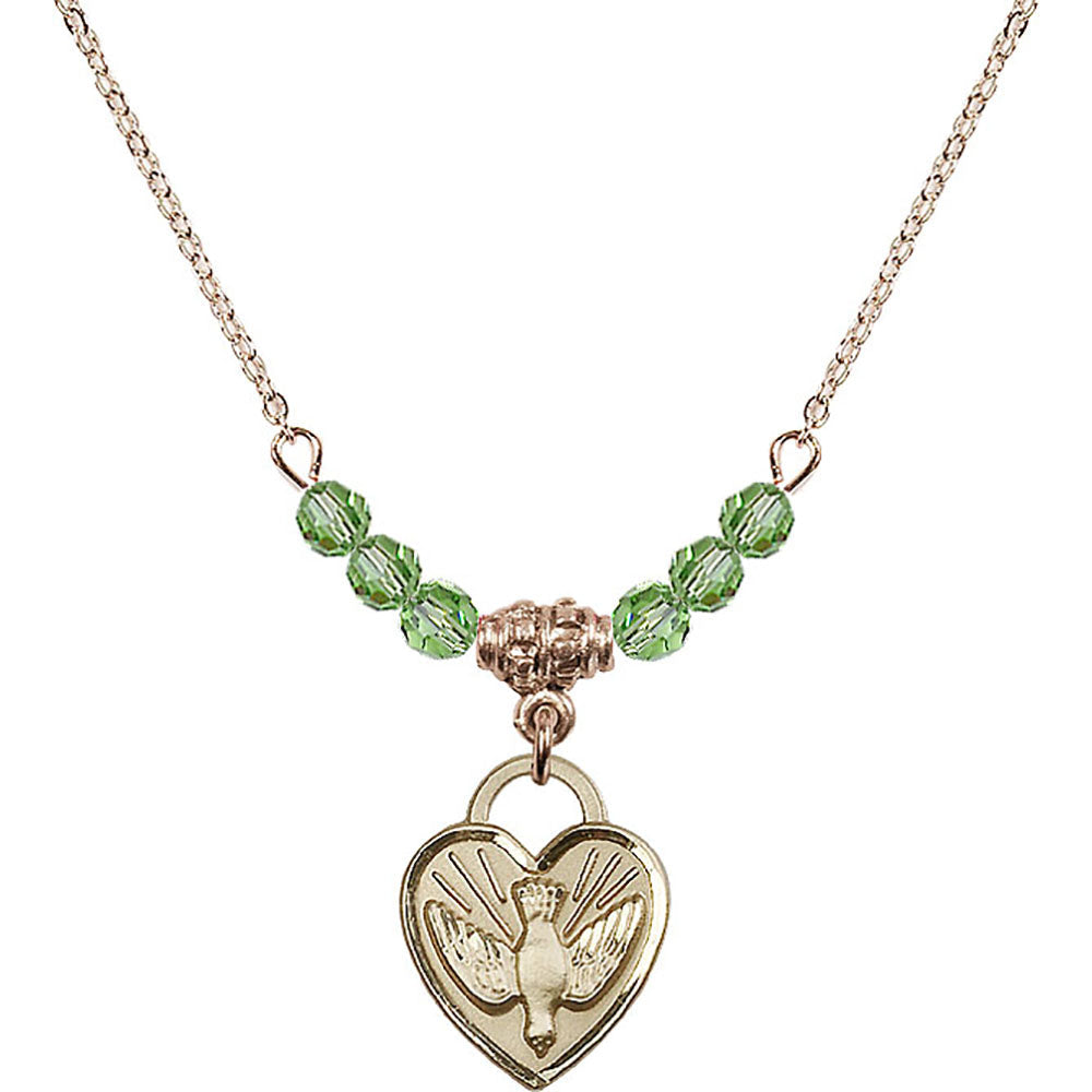 14kt Gold Filled Confirmation Heart Birthstone Necklace with Peridot Beads - 3405