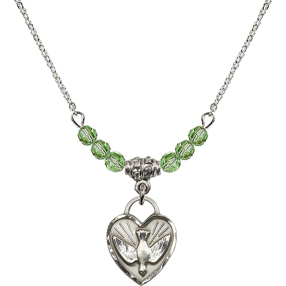 Sterling Silver Confirmation Heart Birthstone Necklace with Peridot Beads - 3405