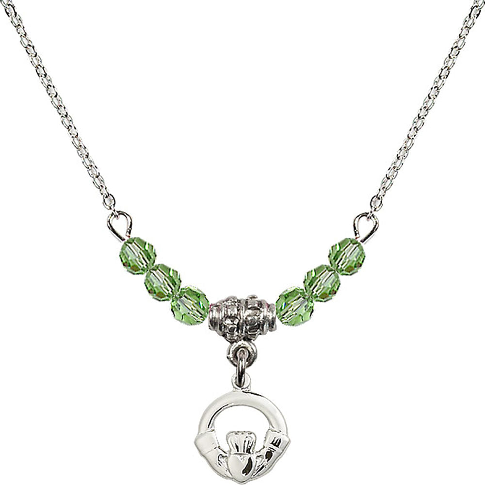 Sterling Silver Claddagh Birthstone Necklace with Peridot Beads - 4113