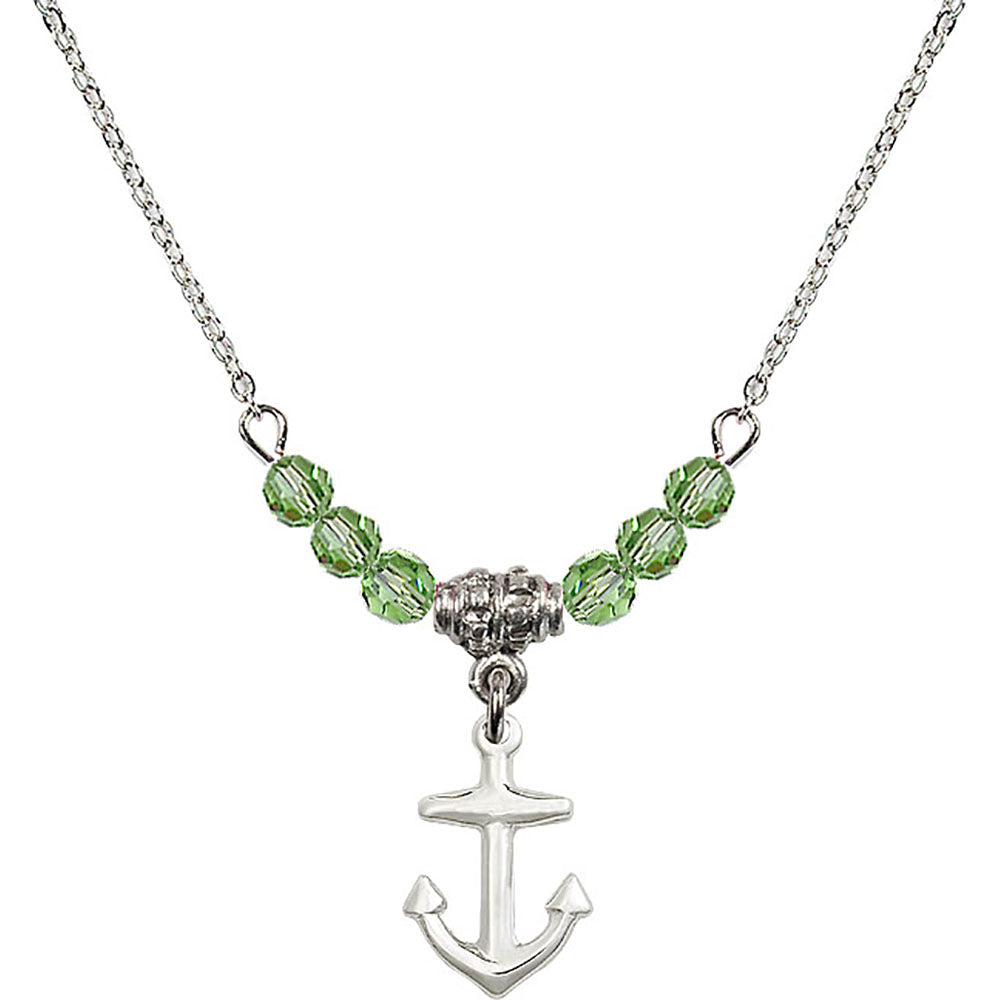 Sterling Silver Anchor Birthstone Necklace with Peridot Beads - 4158