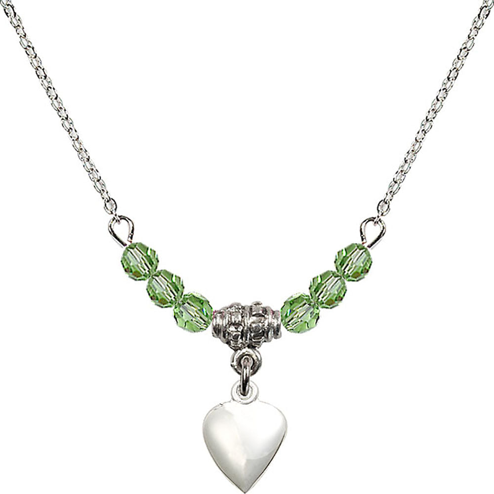 Sterling Silver Heart Birthstone Necklace with Peridot Beads - 4158