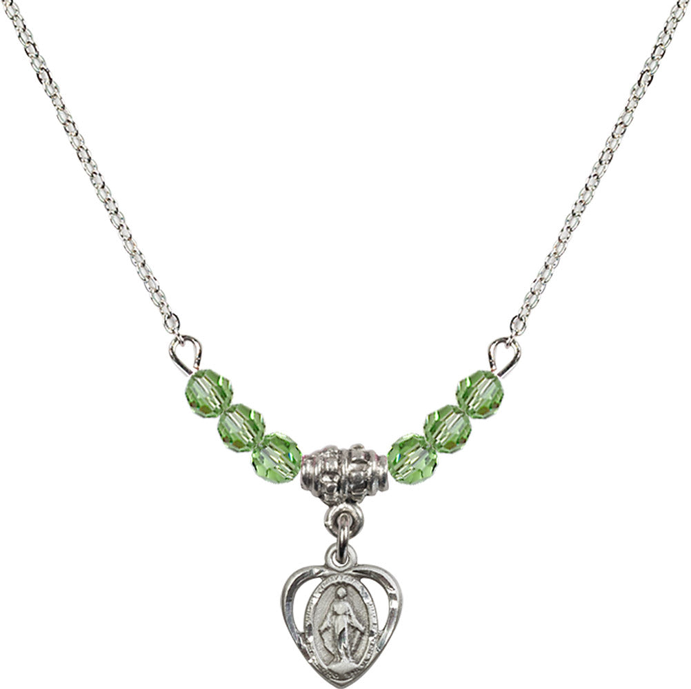 Sterling Silver Miraculous Birthstone Necklace with Peridot Beads - 5401