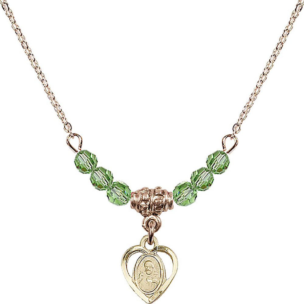 14kt Gold Filled Scapular Birthstone Necklace with Peridot Beads - 5402