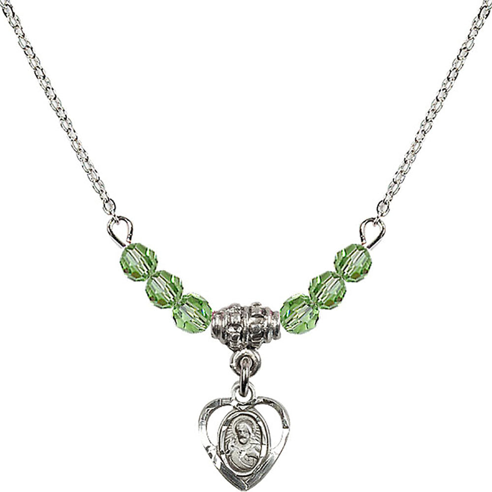 Sterling Silver Scapular Birthstone Necklace with Peridot Beads - 5402