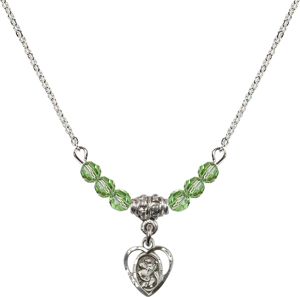 Sterling Silver Saint Christopher Birthstone Necklace with Peridot Beads - 5403