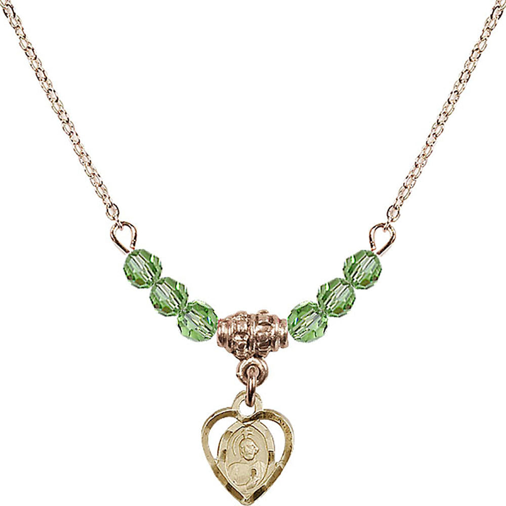14kt Gold Filled Saint Jude Birthstone Necklace with Peridot Beads - 5404