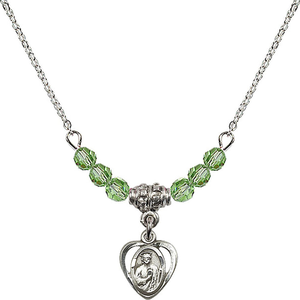 Sterling Silver Saint Jude Birthstone Necklace with Peridot Beads - 5404