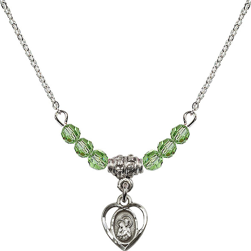 Sterling Silver Saint Ann Birthstone Necklace with Peridot Beads - 5414