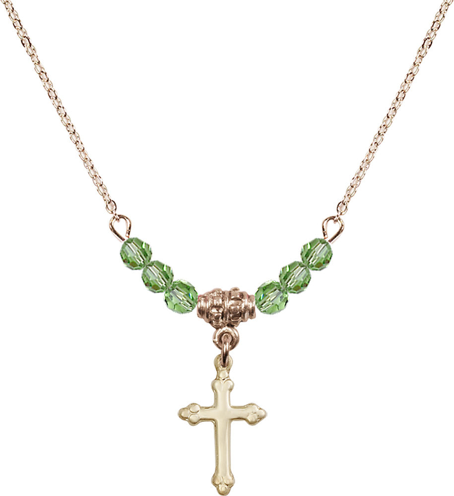 14kt Gold Filled Cross Birthstone Necklace with Peridot Beads - 5415