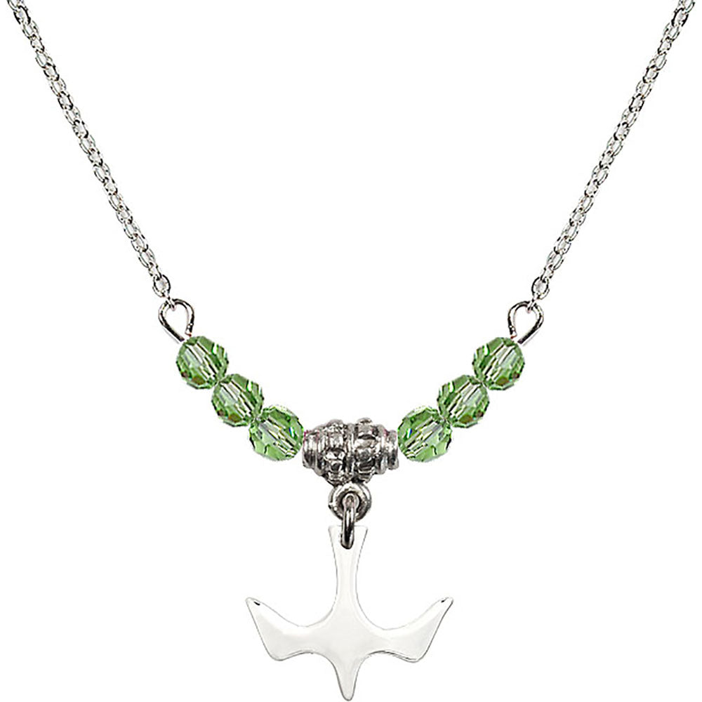 Sterling Silver Holy Spirit Birthstone Necklace with Peridot Beads - 5431