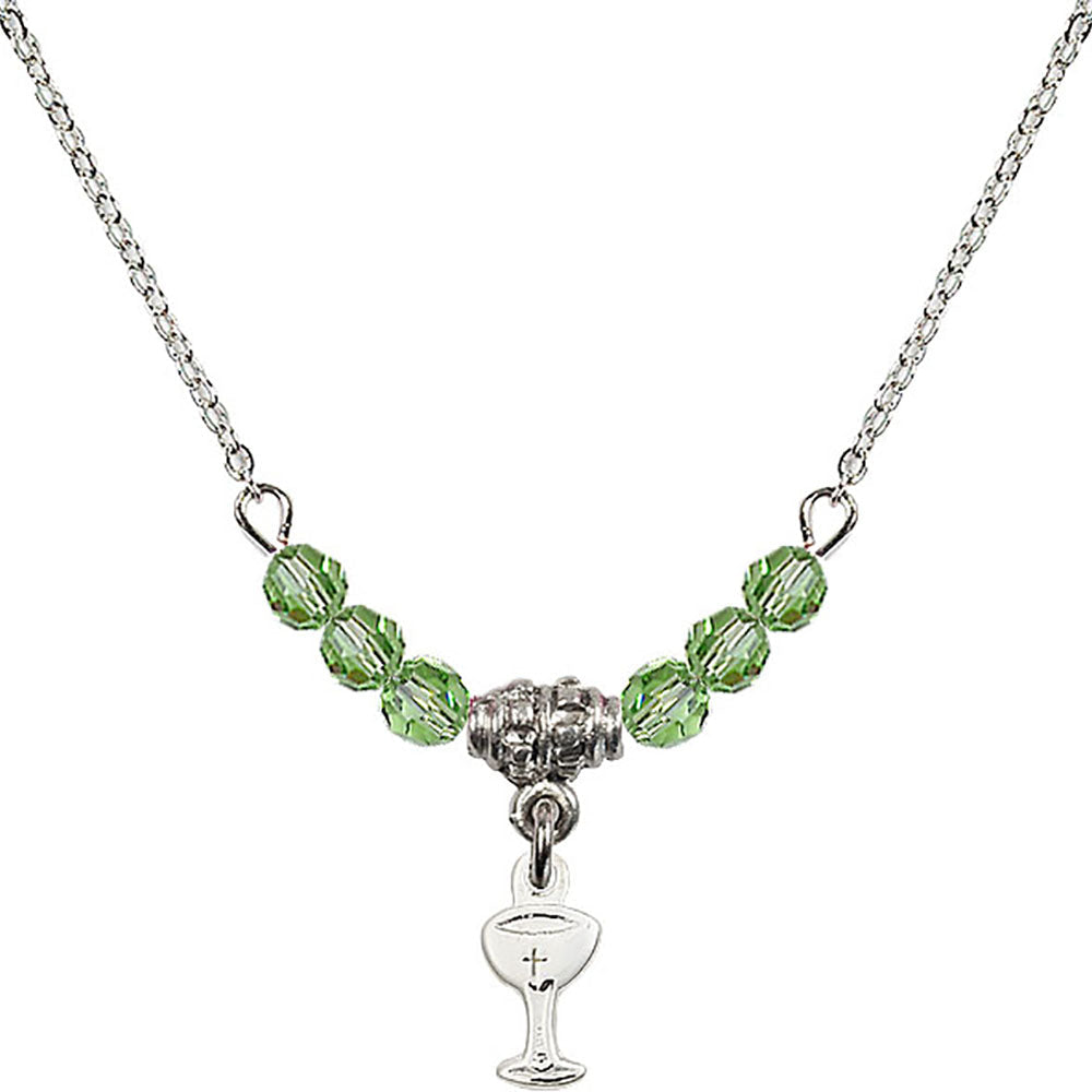 Sterling Silver Chalice Birthstone Necklace with Peridot Beads - 5614