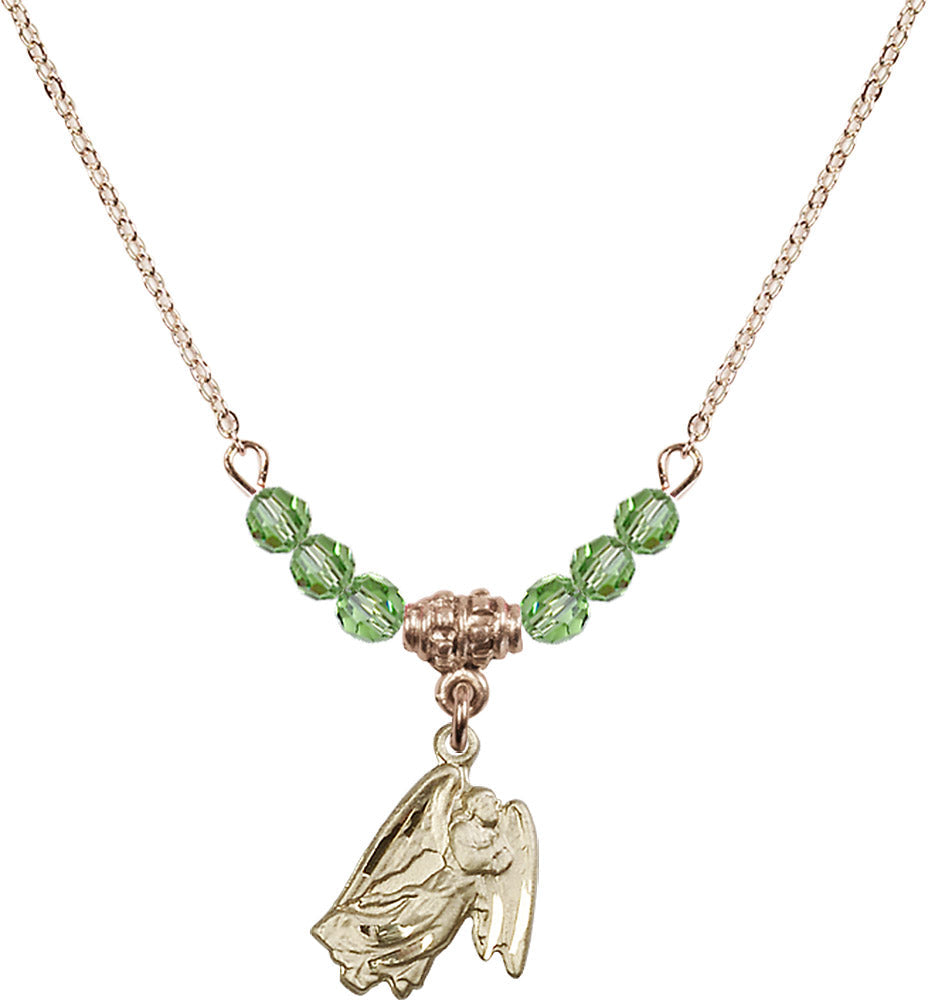 14kt Gold Filled Guardian Angel Birthstone Necklace with Peridot Beads - 5642