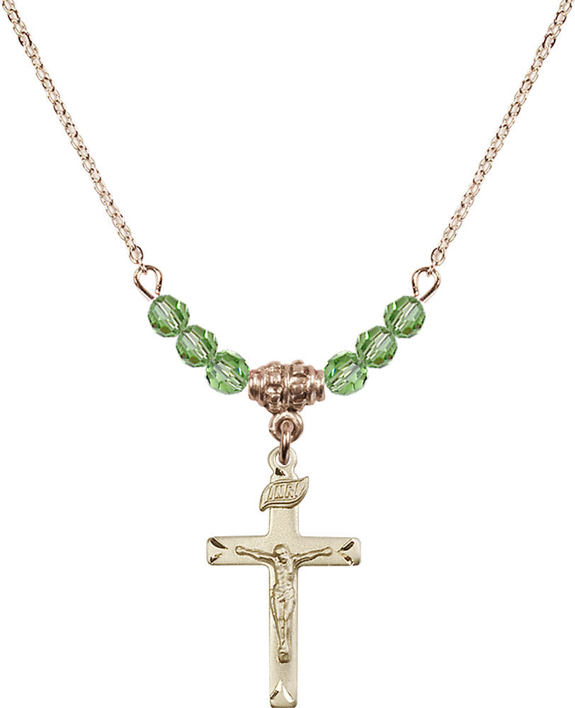 14kt Gold Filled Crucifix Birthstone Necklace with Peridot Beads - 5668