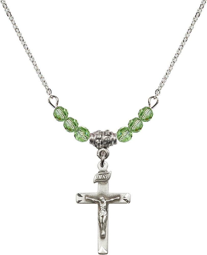 Sterling Silver Crucifix Birthstone Necklace with Peridot Beads - 5668