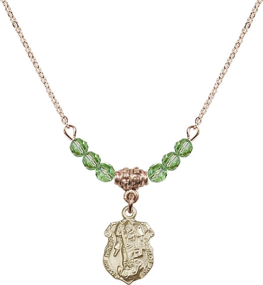 14kt Gold Filled Saint Michael the Archangel Birthstone Necklace with Peridot Beads - 5699