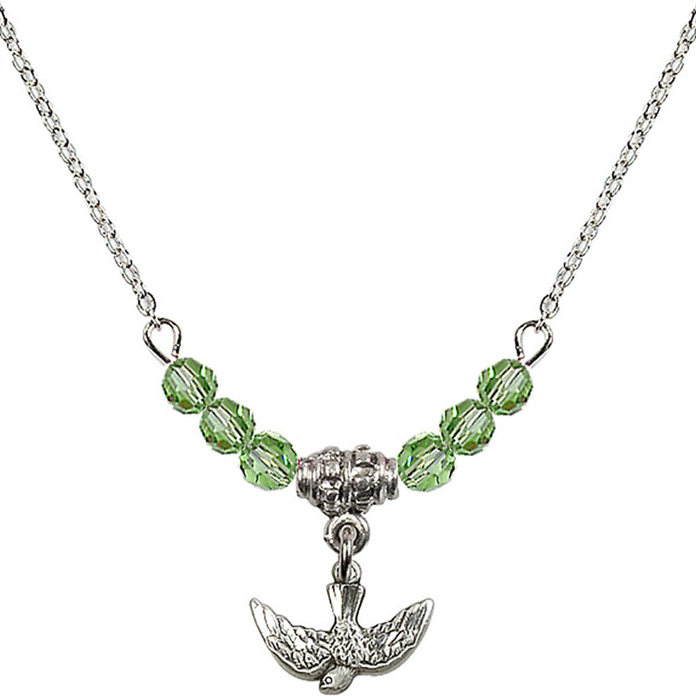 Sterling Silver Holy Spirit Birthstone Necklace with Peridot Beads - 5911