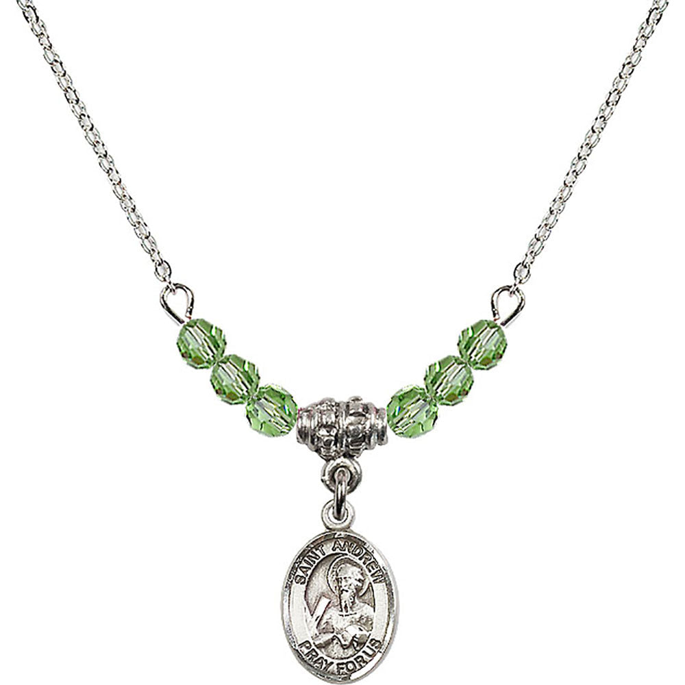 Sterling Silver Saint Andrew the Apostle Birthstone Necklace with Peridot Beads - 9000