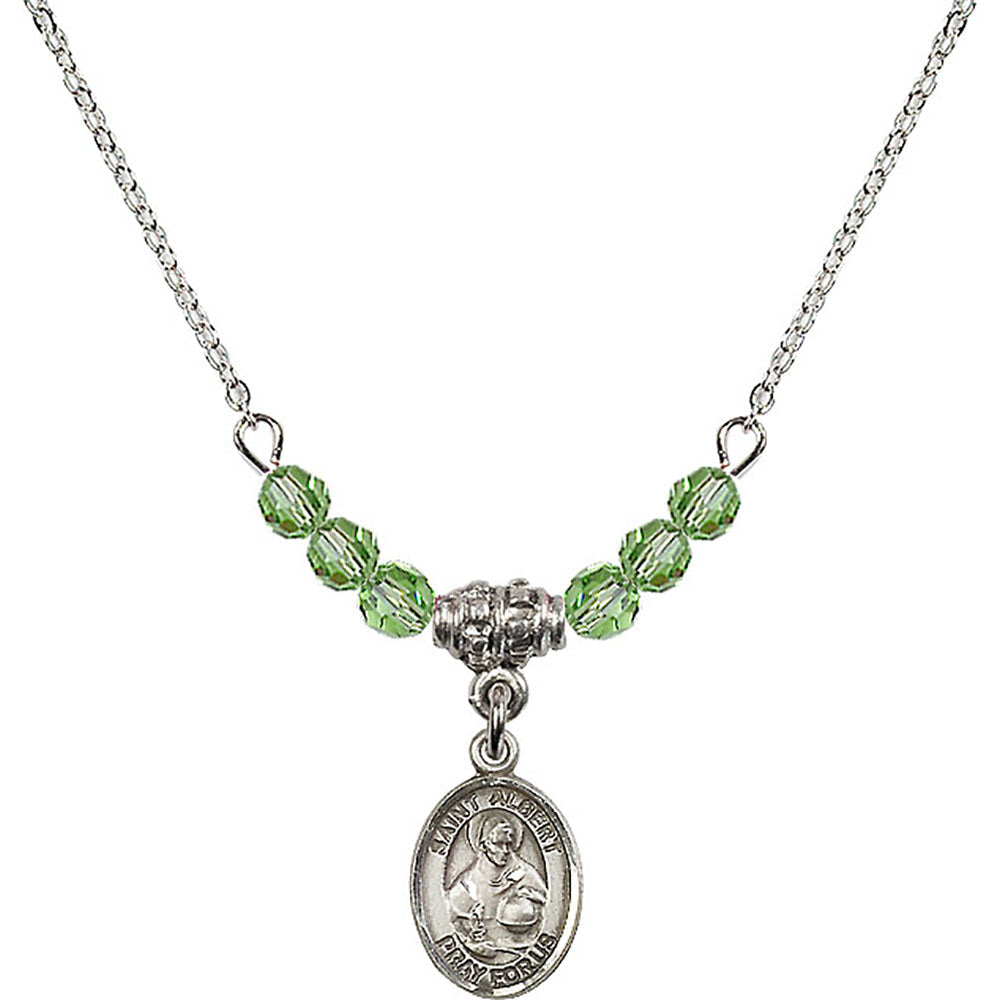 Sterling Silver Saint Albert the Great Birthstone Necklace with Peridot Beads - 9001