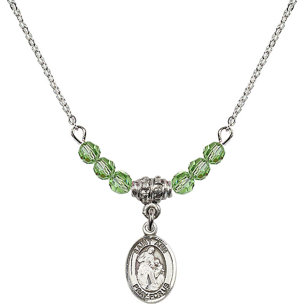 Sterling Silver Saint Ann Birthstone Necklace with Peridot Beads - 9002
