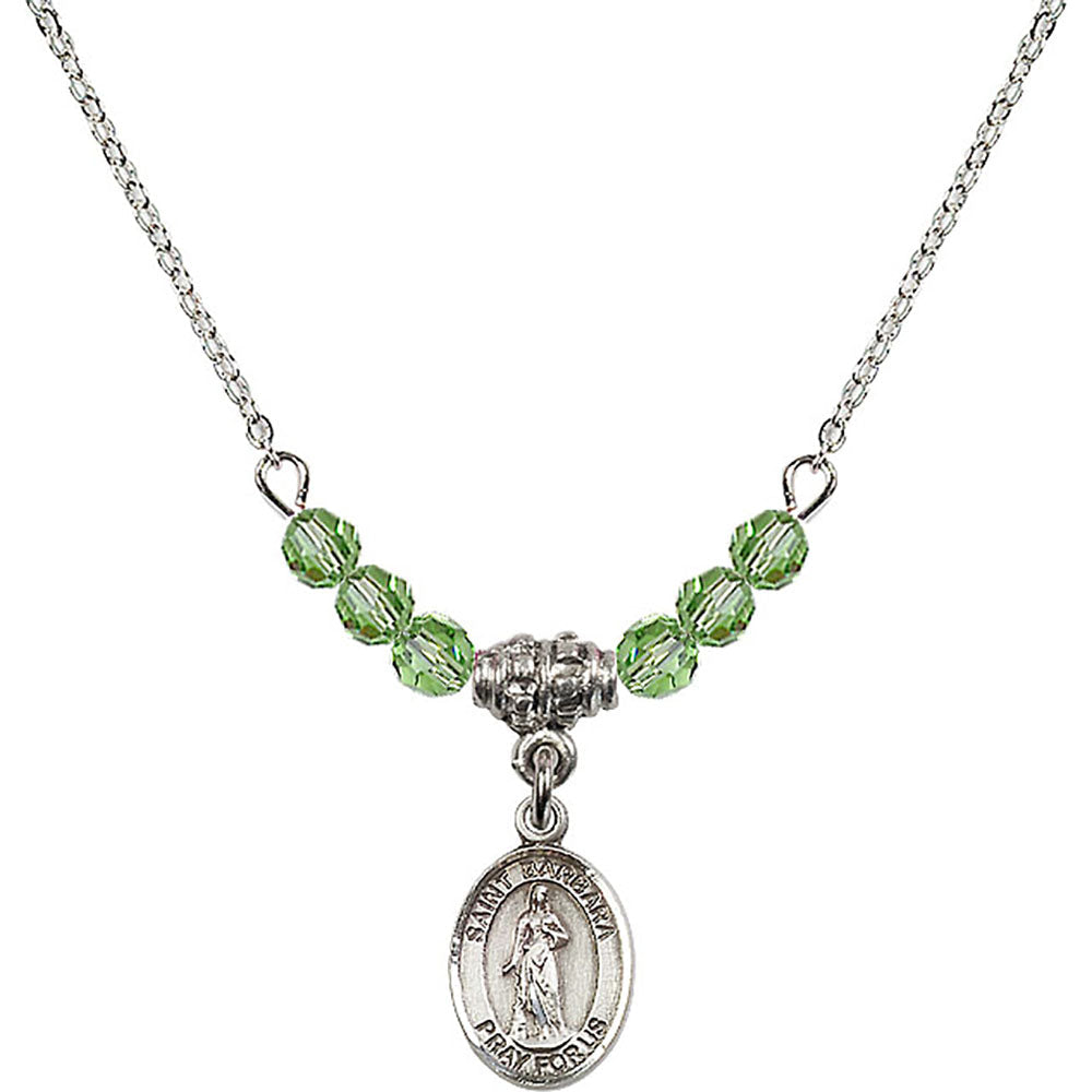 Sterling Silver Saint Barbara Birthstone Necklace with Peridot Beads - 9006