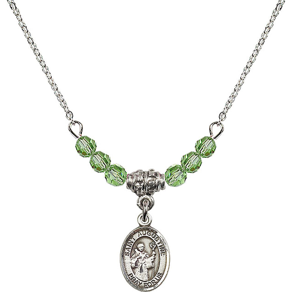 Sterling Silver Saint Augustine Birthstone Necklace with Peridot Beads - 9007