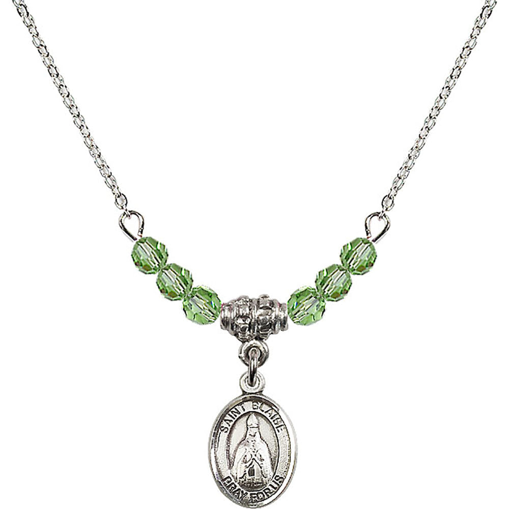 Sterling Silver Saint Blaise Birthstone Necklace with Peridot Beads - 9010