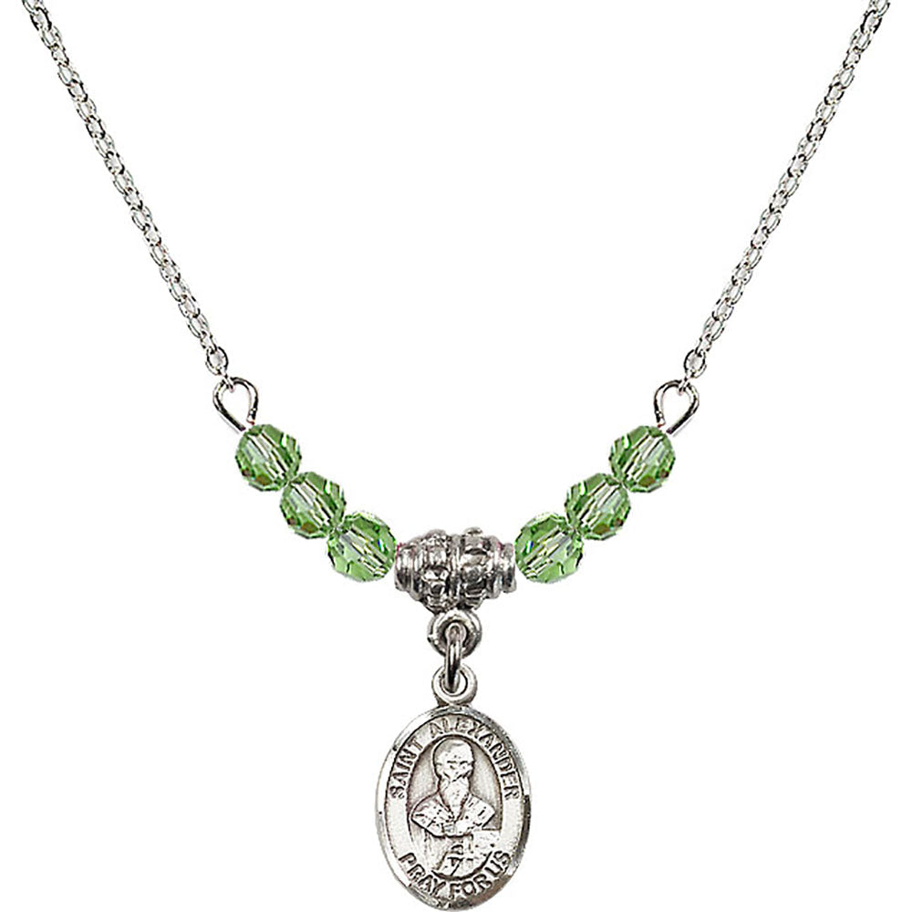 Sterling Silver Saint Alexander Sauli Birthstone Necklace with Peridot Beads - 9012
