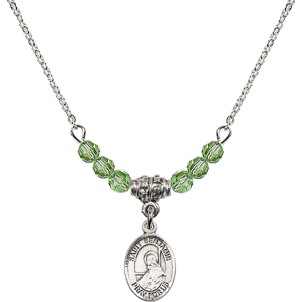 Sterling Silver Saint Benjamin Birthstone Necklace with Peridot Beads - 9013