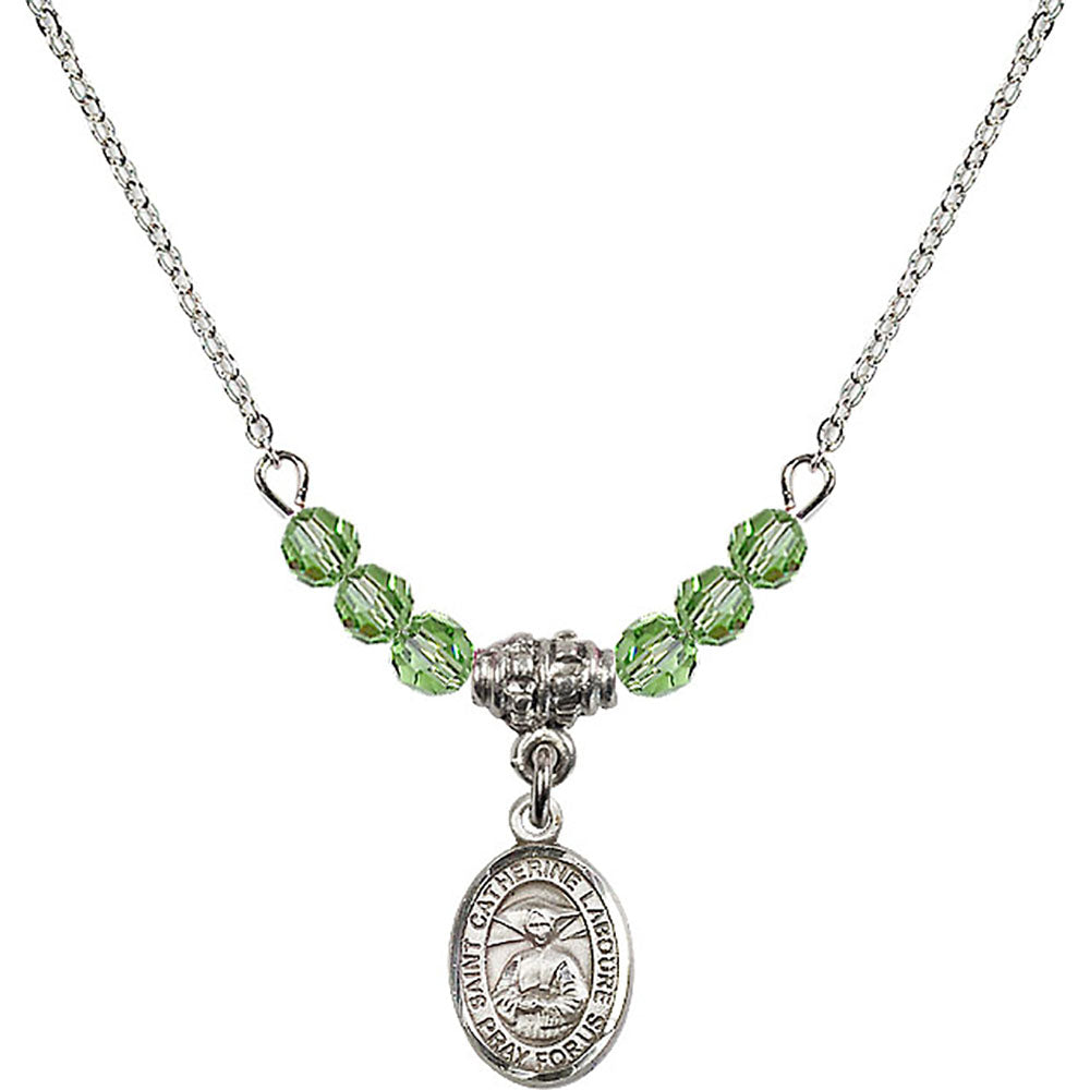 Sterling Silver Saint Catherine Laboure Birthstone Necklace with Peridot Beads - 9021