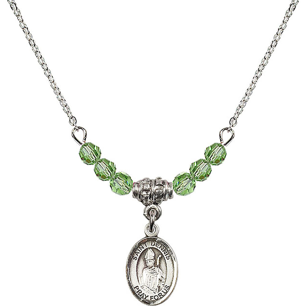 Sterling Silver Saint Dennis Birthstone Necklace with Peridot Beads - 9025