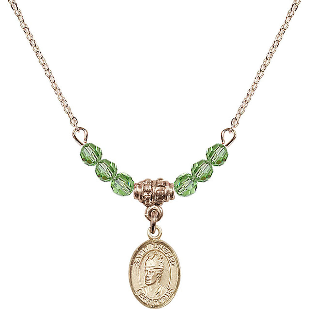 14kt Gold Filled Saint Edward the Confessor Birthstone Necklace with Peridot Beads - 9026