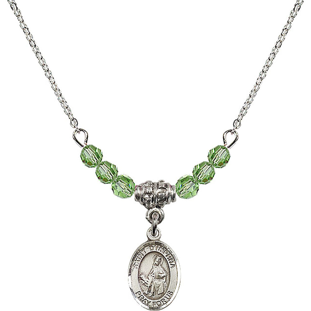 Sterling Silver Saint Dymphna Birthstone Necklace with Peridot Beads - 9032