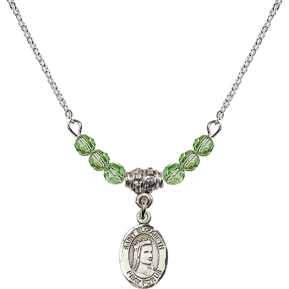 Sterling Silver Saint Elizabeth of Hungary Birthstone Necklace with Peridot Beads - 9033