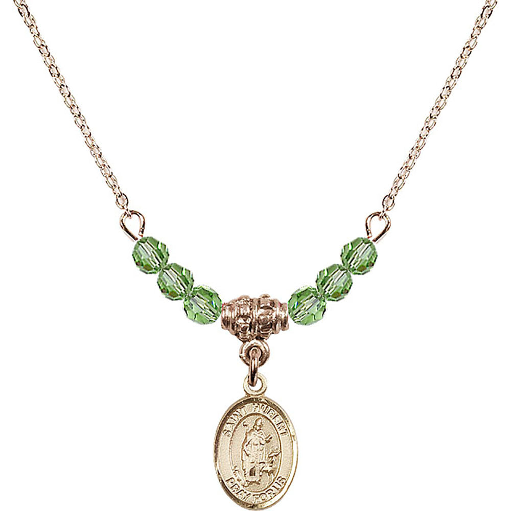 14kt Gold Filled Saint Hubert of Liege Birthstone Necklace with Peridot Beads - 9045