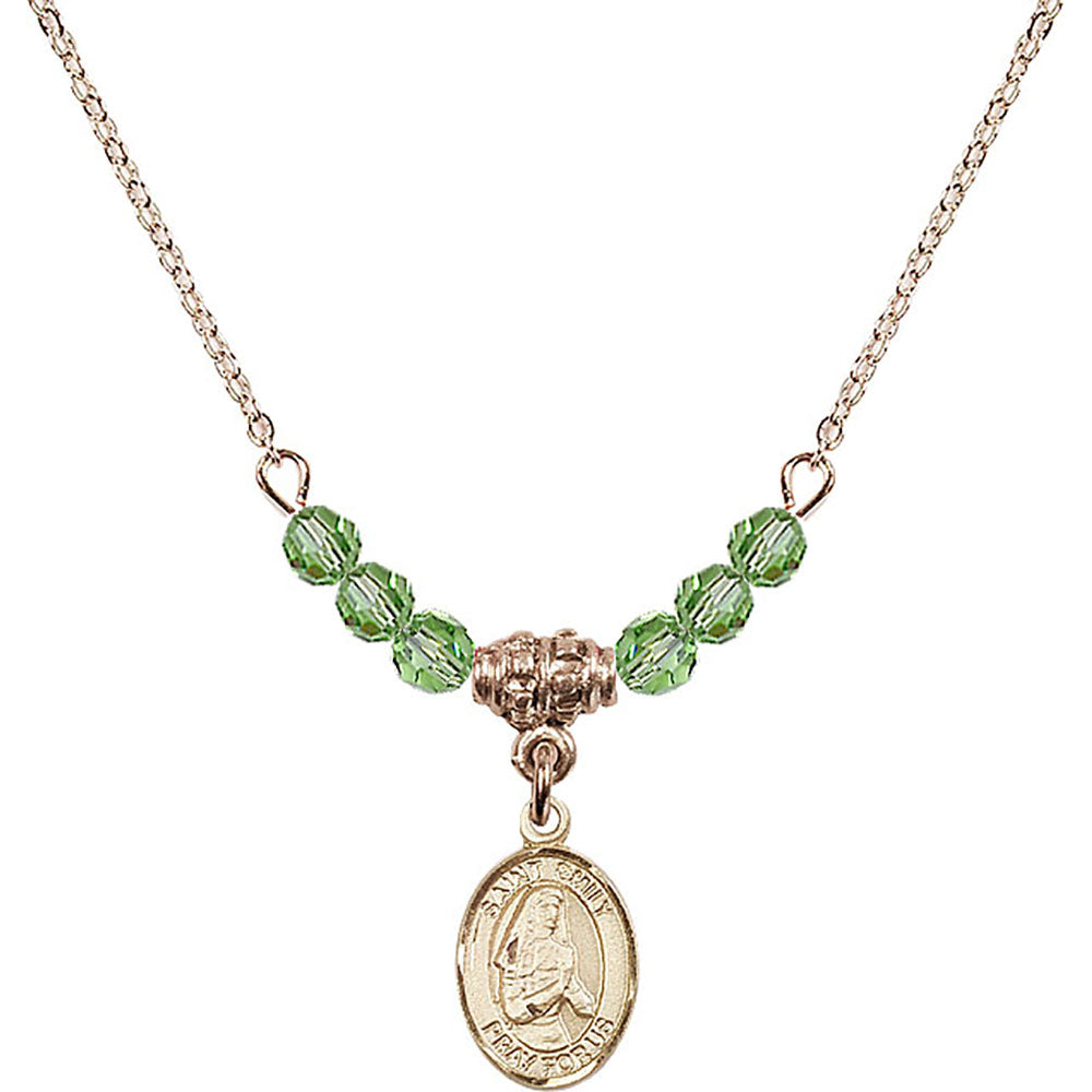 14kt Gold Filled Saint Emily de Vialar Birthstone Necklace with Peridot Beads - 9047