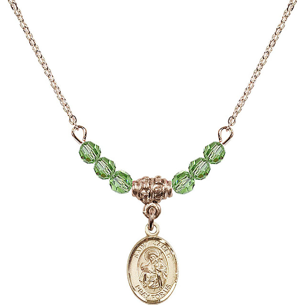14kt Gold Filled Saint James the Greater Birthstone Necklace with Peridot Beads - 9050