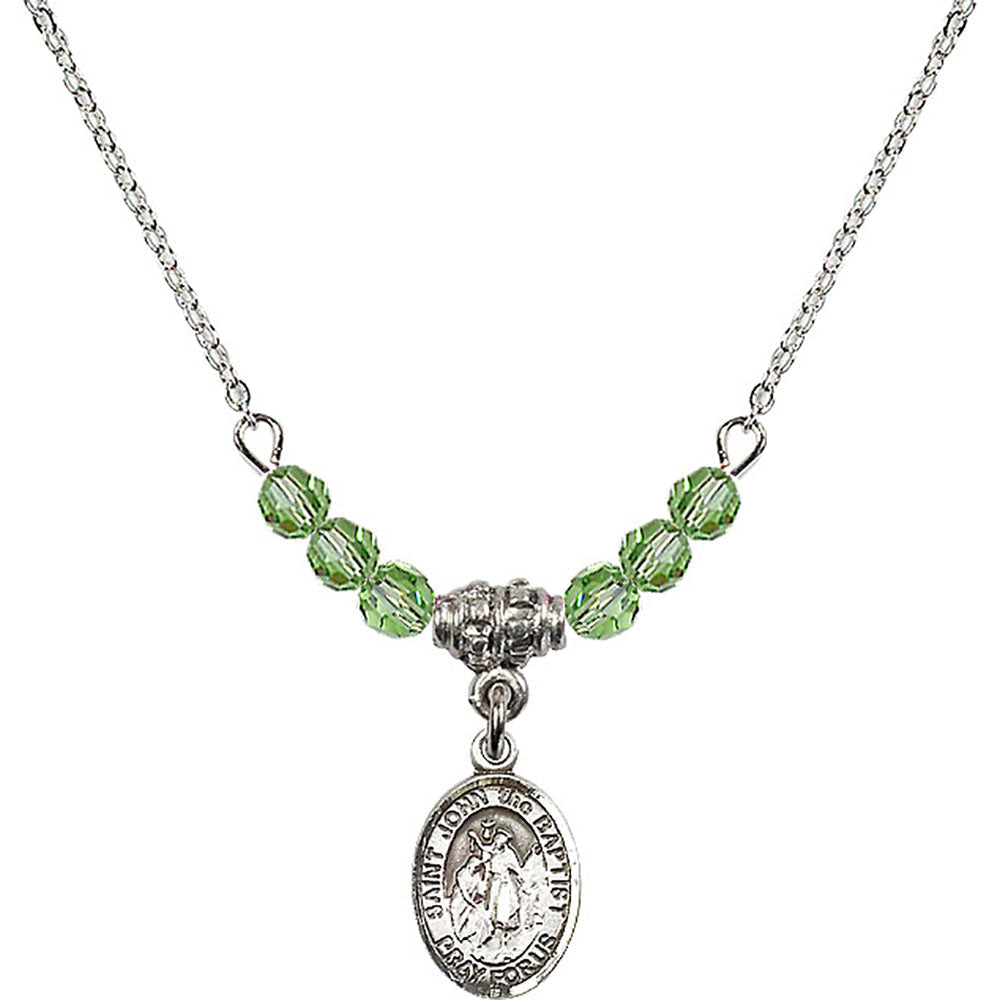 Sterling Silver Saint John the Baptist Birthstone Necklace with Peridot Beads - 9054