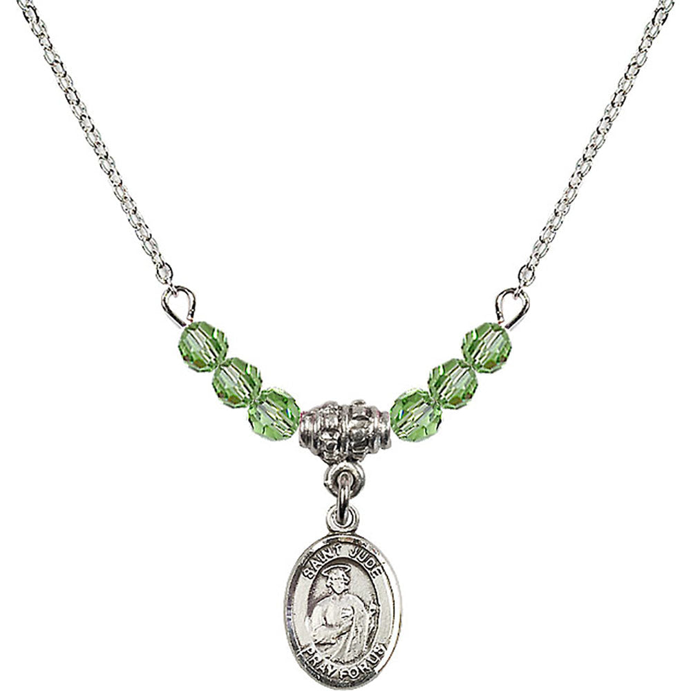 Sterling Silver Saint Jude Thaddeus Birthstone Necklace with Peridot Beads - 9060
