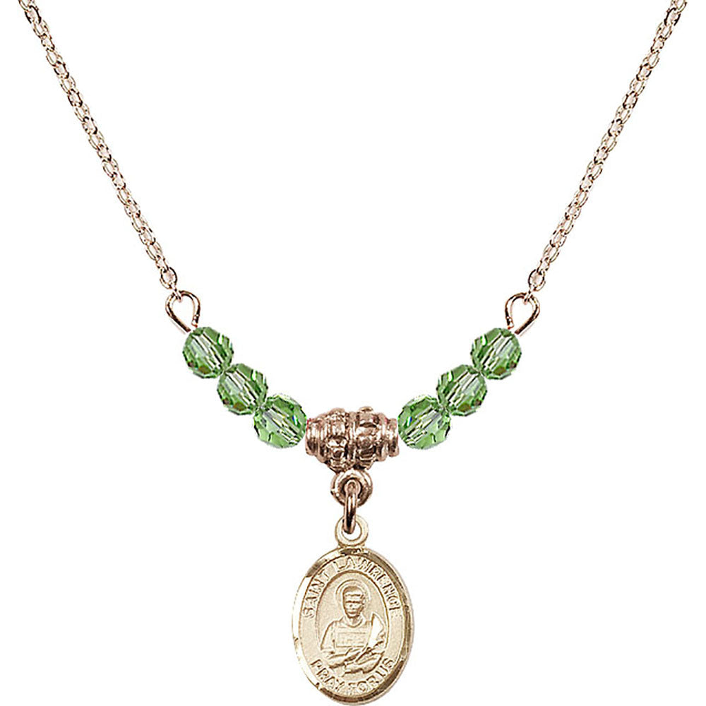 14kt Gold Filled Saint Lawrence Birthstone Necklace with Peridot Beads - 9063