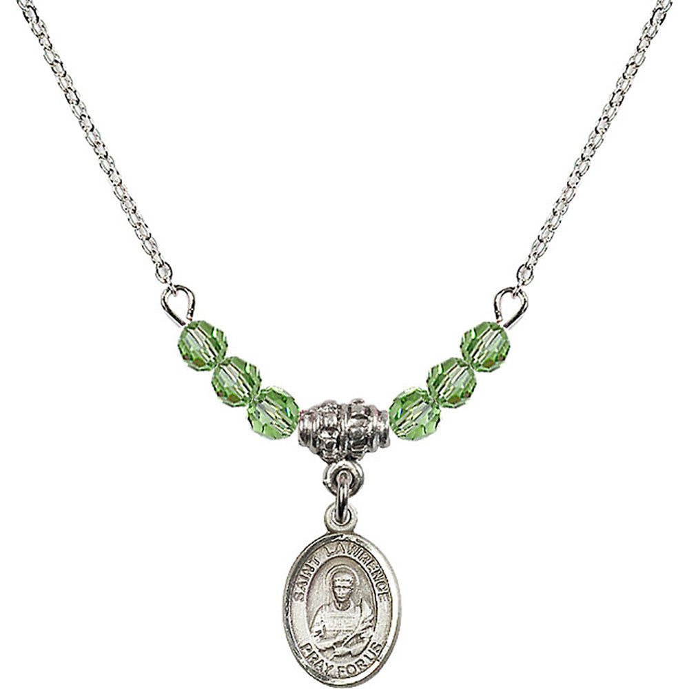 Sterling Silver Saint Lawrence Birthstone Necklace with Peridot Beads - 9063